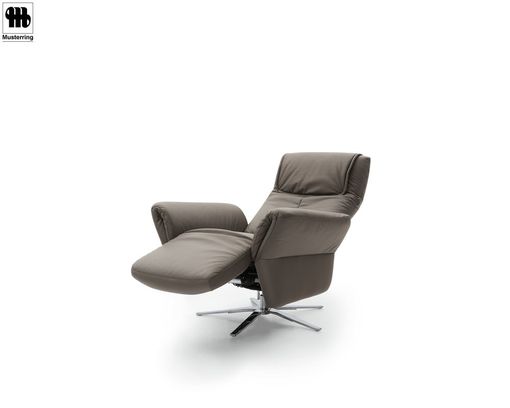 Funktionssessel, leger "MR 380" Musterring, Echtleder grau/braun inkl. motorischer Verstellung, Größe M - grau/braun - 3