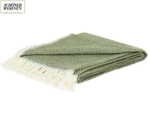 SCHÖNER WOHNEN Decke mit Fransen Outdoor, grün - Olive - 1