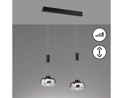 LED-Pendelleuchte "Arosa", 2-flammig, Rauchglas, stufenlos dimmbar - Schwarz - 3