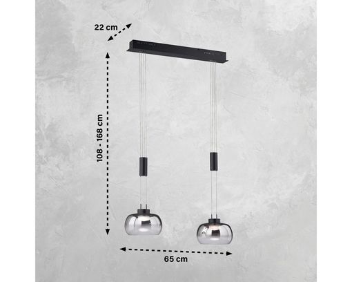 LED-Pendelleuchte "Arosa", 2-flammig, Rauchglas, stufenlos dimmbar - Schwarz - 4