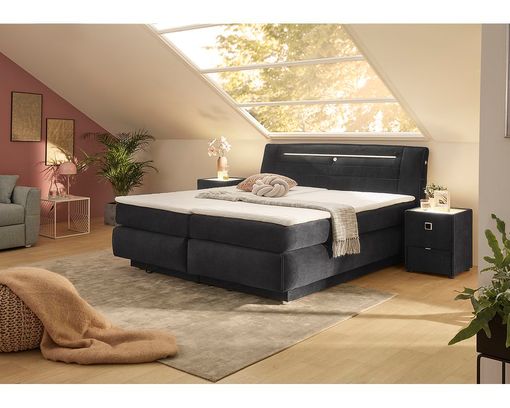 Boxspringbett "Jasmin" inkl. Bettkasten, LED-Beleuchtung und 2x USB-Port - Schwarz - 1