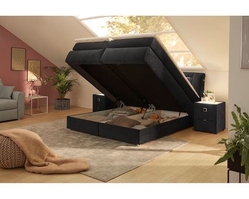 Boxspringbett "Jasmin" inkl. Bettkasten, LED-Beleuchtung und 2x USB-Port - Schwarz - 2