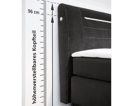Boxspringbett "Jasmin" inkl. Bettkasten, LED-Beleuchtung und 2x USB-Port - Schwarz - 4