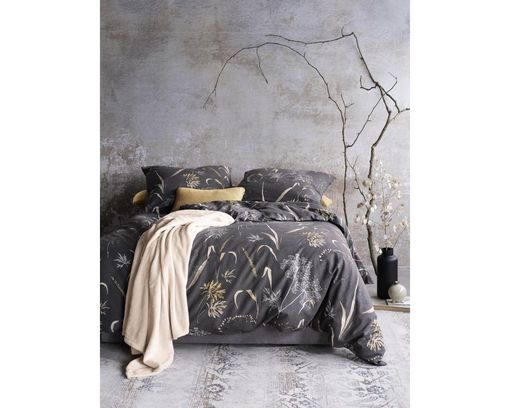 Biber-Bettwäsche-Garnitur mit Blumenmuster, grau - Grau - 1