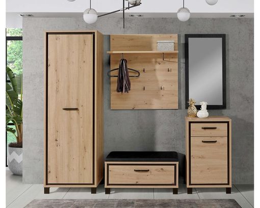 Garderobenschrank "Fiede", Artisan Eiche/schwarz Eiche Nachbildung - Braun/Schwarz - 2