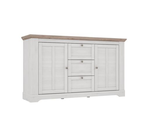 Sideboard "Fernanda" im Landhausstil, 2 Drehtüren, 3 Schubkästen - Snowy Oak - 3