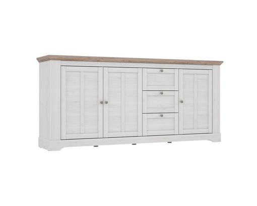 Sideboard "Fernanda" im Landhausstil, 3 Drehtüren, 3 Schubkästen - Snowy Oak - 3