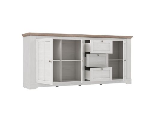 Sideboard "Fernanda" im Landhausstil, 3 Drehtüren, 3 Schubkästen - Snowy Oak - 5