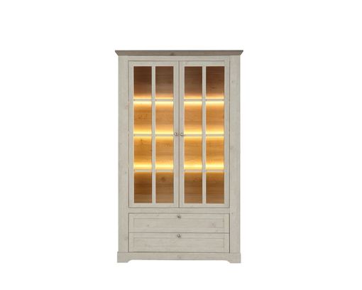 Vitrine "Fernanda" inkl. LED-Beleuchtung, zwei Glastüren - Oak Nelson/Snowy Oak - 6