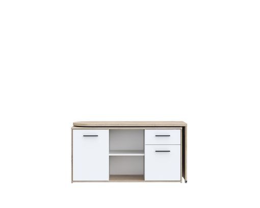 Schreibtisch "Fred", variabel, mit Türen und Schublade - Braun/Weiß - 2