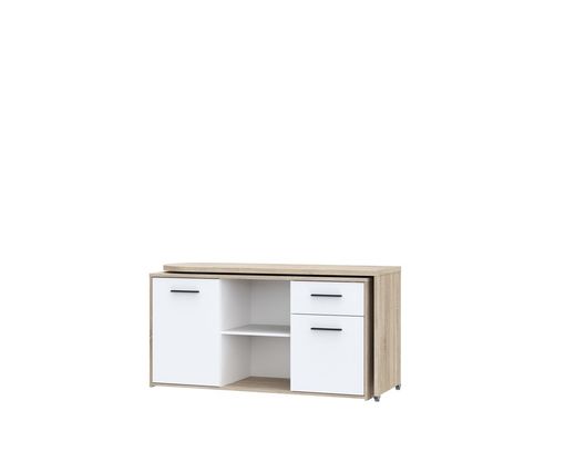 Schreibtisch "Fred", variabel, mit Türen und Schublade - Braun/Weiß - 4