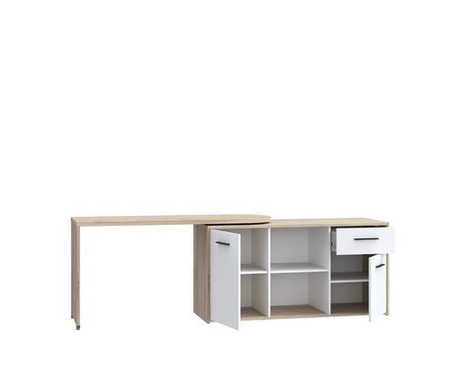 Schreibtisch "Fred", variabel, mit Türen und Schublade - Braun/Weiß - 6