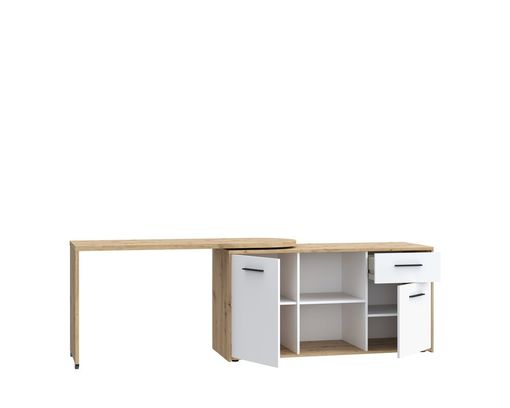 Schreibtisch "Fred", variabel, mit Türen und Schublade - Braun/Weiß - 8