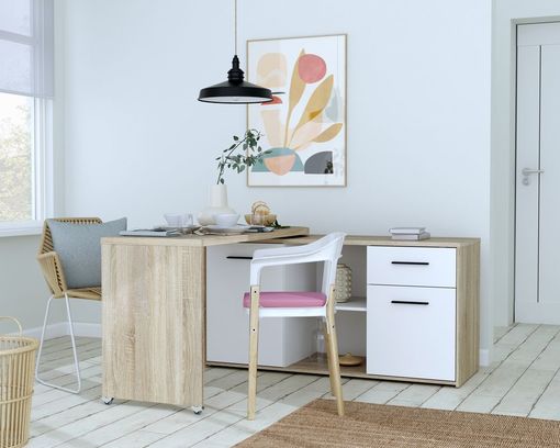 Schreibtisch "Fred", variabel, mit Türen und Schublade - Braun/Weiß - 9