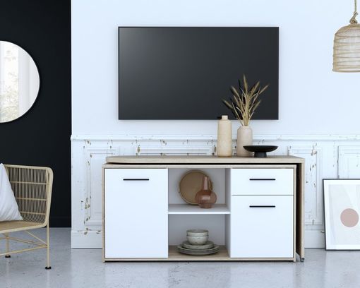 Schreibtisch "Fred", variabel, mit Türen und Schublade - Braun/Weiß - 13