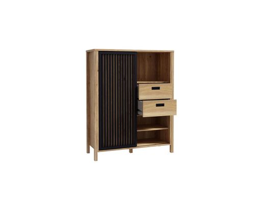 Highboard "Fabiola" mit einer Tür und 2 Schubkästen - Braun/Schwarz - 8