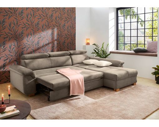 Wohnlandschaft "Josy", leger, Cord, Hochschläferfunktion - Taupe - 6