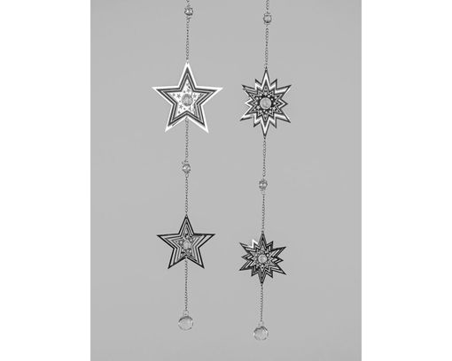 Stern-Hänger mit Kristall, ca. 68 cm lang - Silber - 1