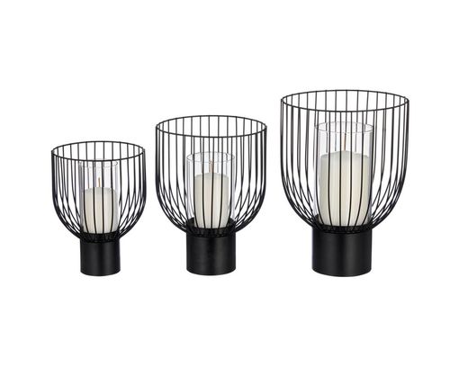 Windlicht mit Streben, klein, ca. 18x25 cm - Schwarz - 1