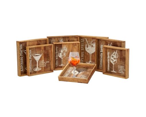 Tablett aus Holz, Cocktail-Motiv, ca. 25x25 cm - Braun - 1