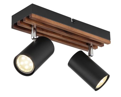 Deckenleuchte "Kayden", 2-flammig, Metall/MDF Holzoptik - Schwarz/Braun - 1