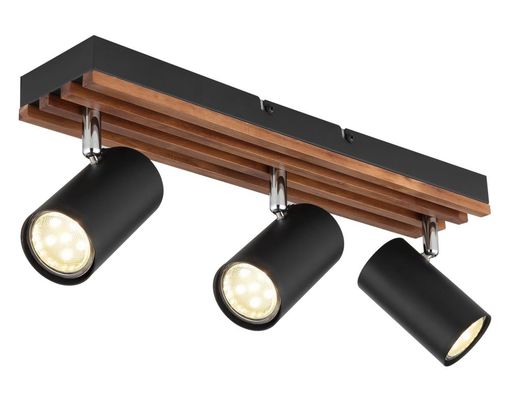 Deckenleuchte "Kayden", 3-flammig, Metall/MDF Holzoptik - Braun/Schwarz - 1
