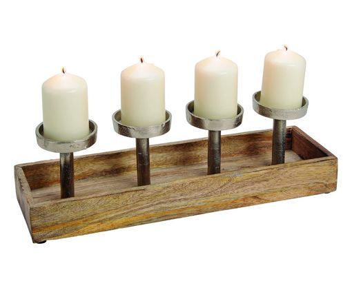 Adventsgesteck aus Mangoholz - Braun/Silber - 1
