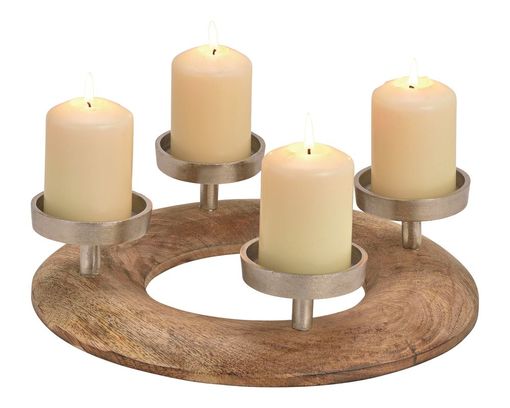 Adventskranz aus Holz, Durchmesser ca. 30 cm - Braun/Silber - 1