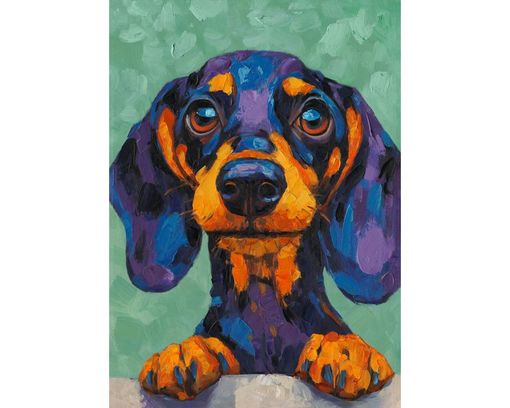 Ölbild Dackelportrait, ca. 50x70 cm - Mehrfarbig - 1