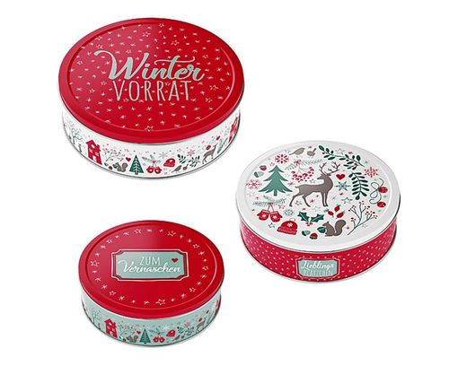 Dose "Winter" aus Metall, mittel - Weiß/Rot - 1