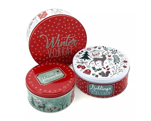 Dose "Winter" aus Metall, groß - Weiß/Rot - 1