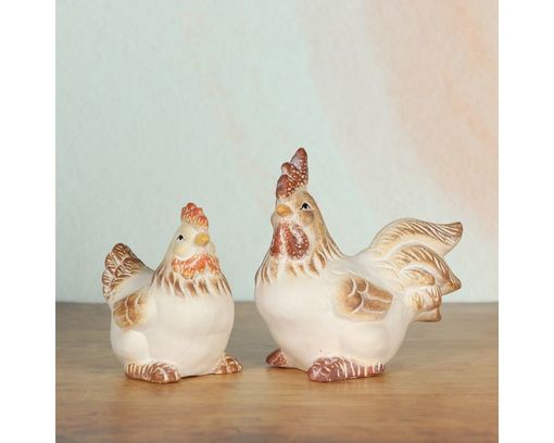 Huhn/Hahn, verschiedene Größen, aus Keramik - Braun/Weiß - 2