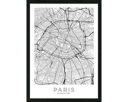 Kunstdruck Paris City Map, ca. 55x75 cm - Weiß / Schwarz - 1