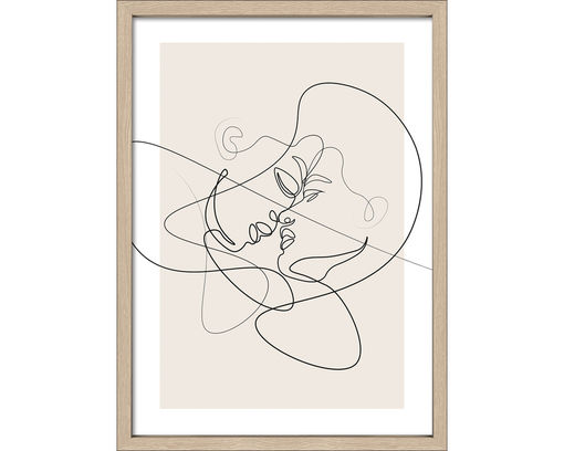 Kunstdruck "Line Art Faces VI", ca. 55x75 cm, gerahmt - Schwarz/Weiß/Beige - 1