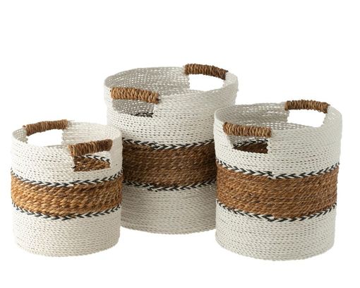 Korb mit Henkel, Raphia, ca. 33x35 cm, mittel - Braun/Weiß - 1