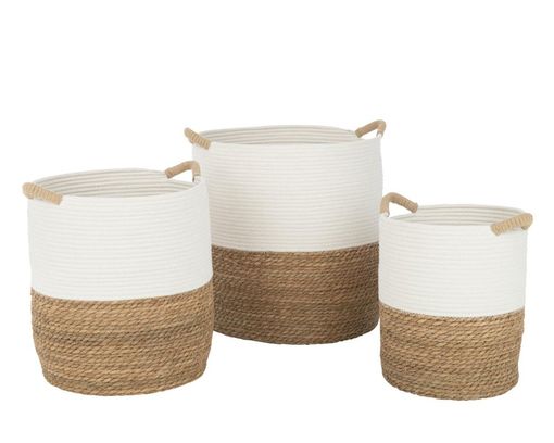 Korb mit Henkel, rund, ca. 36x42 cm, mittel - Braun/Weiß - 1