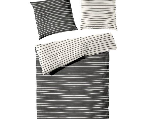 Perkal-Bettwäschegarnitur, schwarze Streifen, ca. 135x200 cm - Schwarz/Weiß - 1