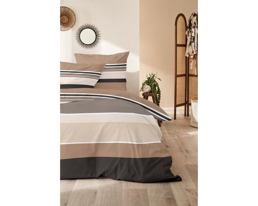 Mako-Satin-Bettwäschengarnitur, braun, ca. 155x200cm - braun-beige - 2