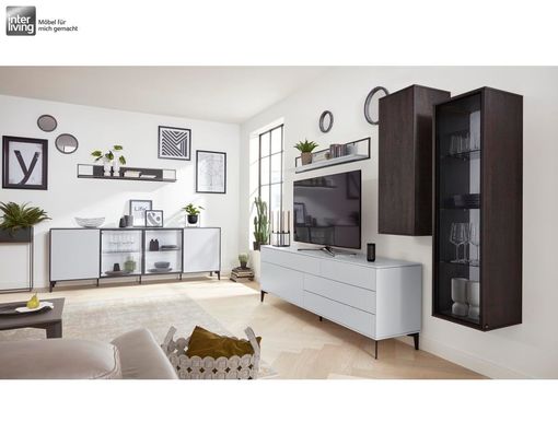 Interliving 2107 Anbauwand, ca. 256x203 cm - Hellgrau / Quarzgrau / Schwarz - 1