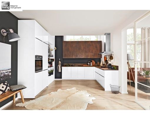 Interliving Küche, Serie 3034, weiß Hochglanz, Kupfer oxid Nachbildung - Weiß / Kupfer - 1