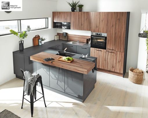 Interliving Küche 3610 Lack graphit Hochglanz, Sierra Eiche Nachbildung - Graphitfarben/Holzfarben - 1