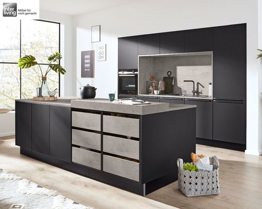 Interliving Küche 3340 schwarz softmatt / Beton Nachbildung - Grau / Schwarz - 2