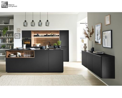 Interliving Küche 3055, Schwarz softmatt, Sierra Eiche Nachbildung - Schwarz/Braun - 1