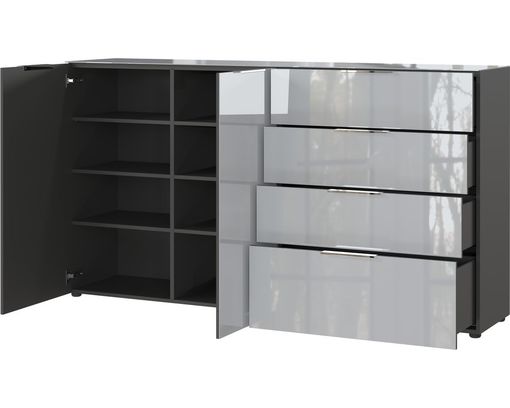 Kommode "Göteborg", 2 Türen, 4 Schubkästen - Graphit/Silbergrau - 3