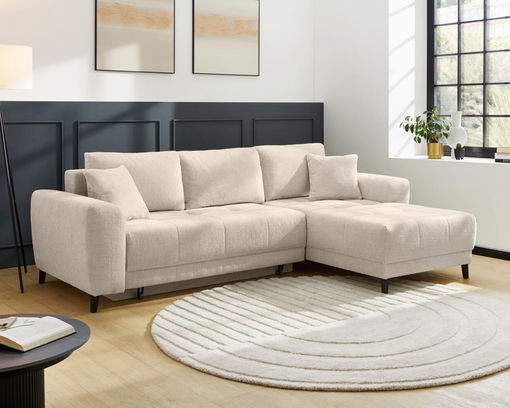 Wohnlandschaft "Janus" mit Bettfunktion und Bettkasten - beige - 1