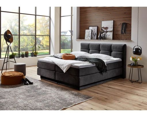 Boxspring-Bett "Singapur" inkl. Topper und Bettkasten - Grau - 1