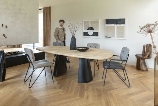 XOOON June, Stuhl - Gestell off black + Taschenfederkern - Kombi Stoff Pala (Sitz) und Stoff Cleo (Stuhlle - Braun, Grau, Taupe, Weiss - 5