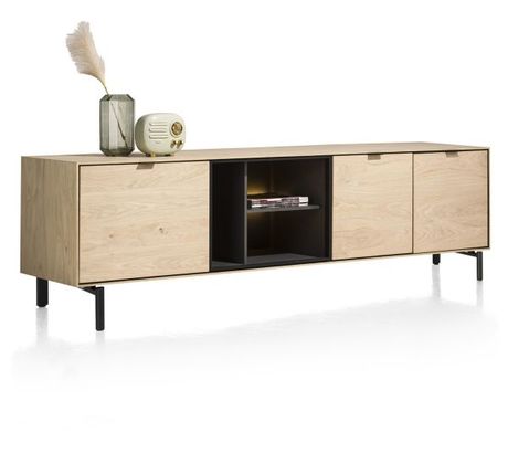 XOOON Elements, Lowboard 210 cm. - zum aufhängen + 2-Türen + Klappe + 3-Nischen + Led inkl Metallfüße -  - 2