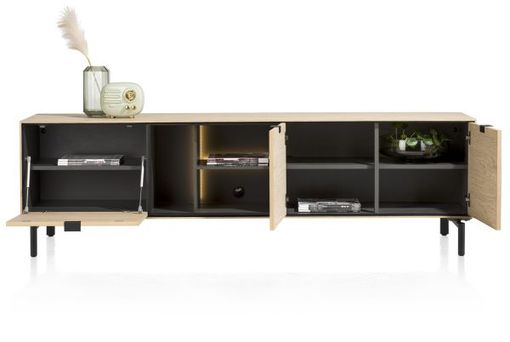 XOOON Elements, Lowboard 210 cm. - zum aufhängen + 2-Türen + Klappe + 3-Nischen + Led inkl Metallfüße -  - 3