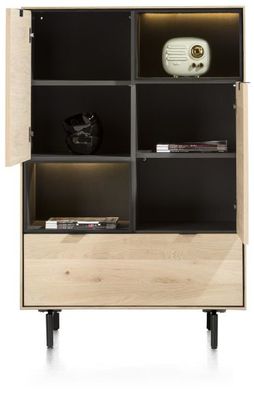 XOOON Elements, Highboard 90 cm. - 2-Türen + 1-Lade + 2-Nischen + Led inkl. Metallfüße -  - 3